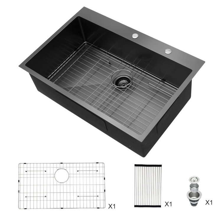Dcolora 25" L x 22" W Matte Black Stainless Steel DropIn Kitchen Sink